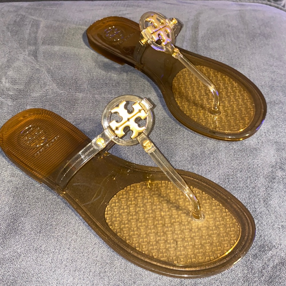 Tory Burch Clear Jelly Thong Sandals with Gold Logo